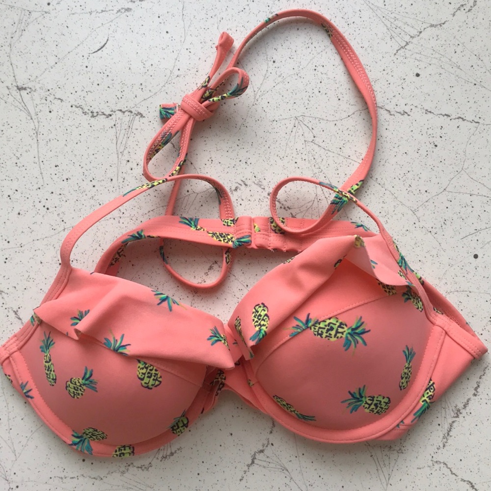 Aerie ruffle halter bikini top in pineapple 34B